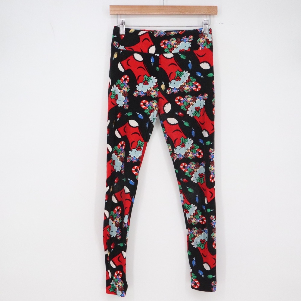 LuLaRoe Leggings Womens OS Holiday Christmas Stockings Black Red Excellent